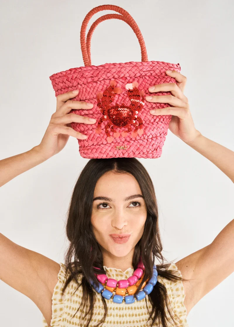NALI'- Borsa Cesta Intrecciata + Applicazioni Corallo