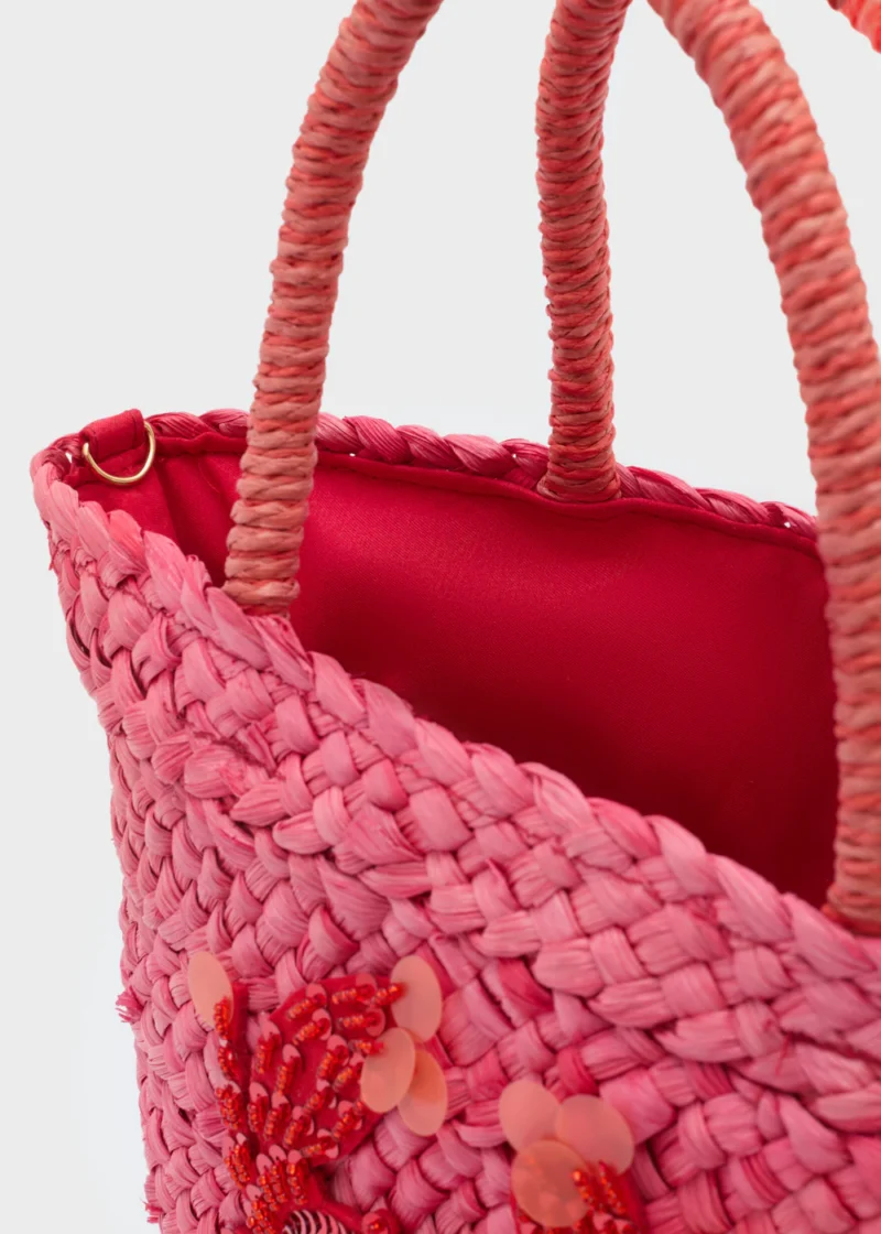 NALI'- Borsa Cesta Intrecciata + Applicazioni Corallo