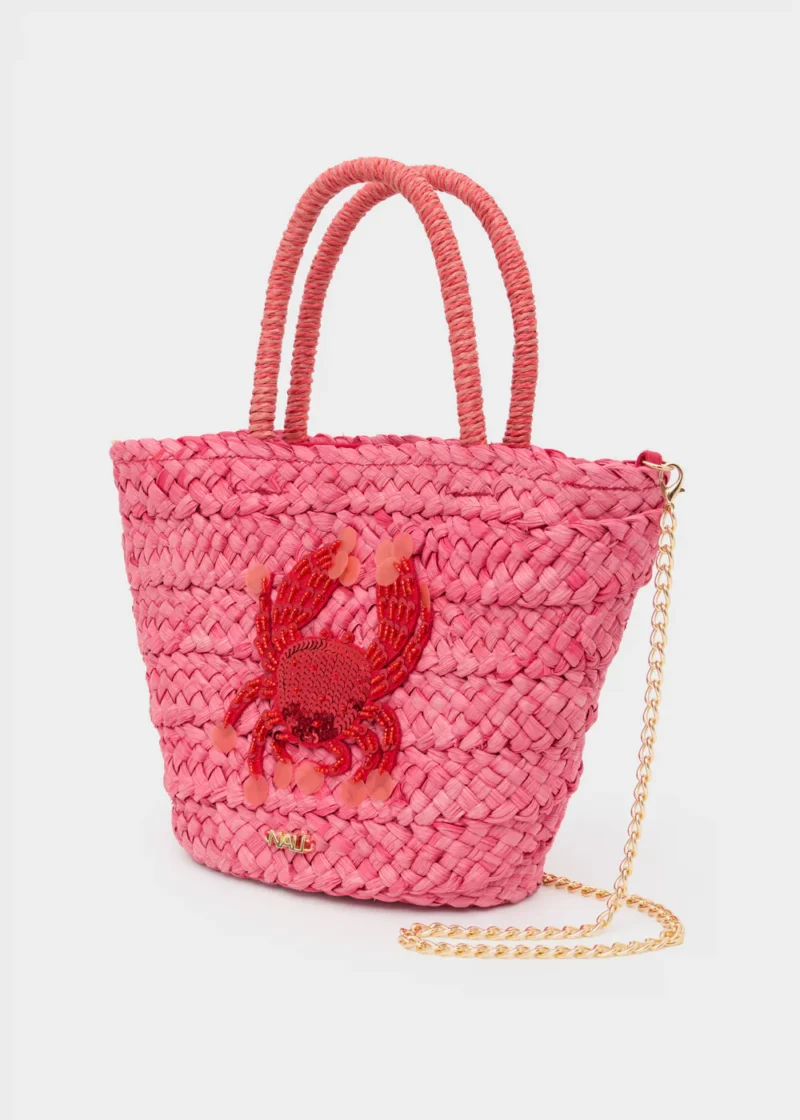 NALI'- Borsa Cesta Intrecciata + Applicazioni Corallo